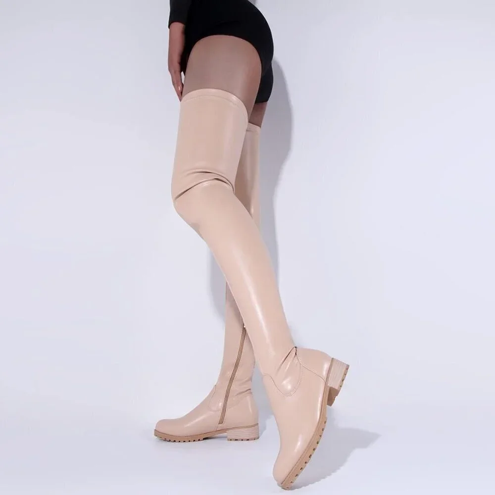 Women's Khaki Polyurethane Thigh High Over The Knee Rounded Toe Fashion Boots